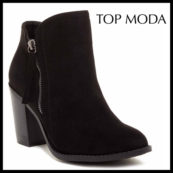 BLACK ANKLE BOOTIES BLOCK HEEL MOTO BOOTS - Picture 8 of 8